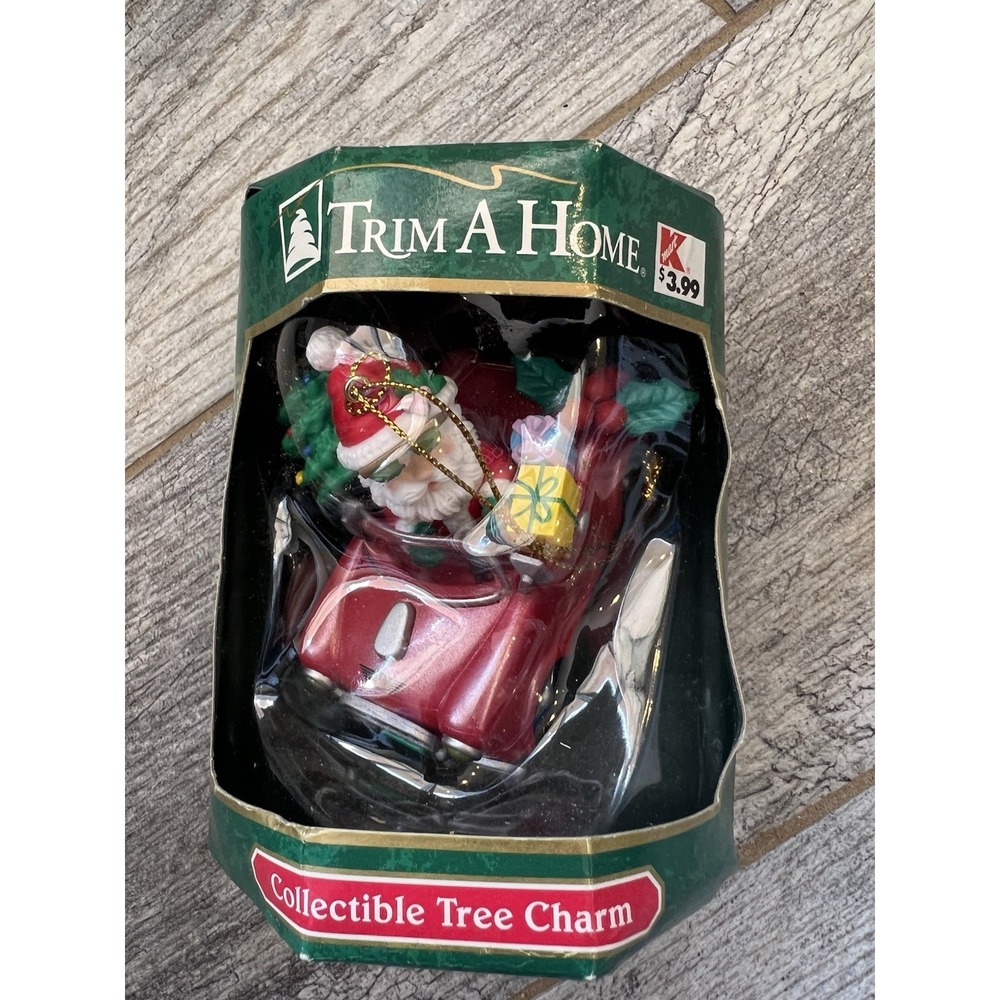 Trim A Home Santa‎ Driving Car Christmas Tree Hanging Ornament New Vintage